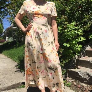 Vintage Floral Silk Full Length Dress